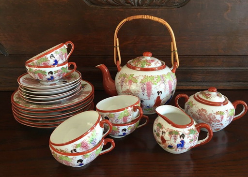 "Japanisches Teeservice Geisha Lithophanie – Eierschalen Porzellan – handbemalt"