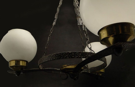 Mid-Century Modern Pendant Lamp, 1970s – Glass, Iron (photo 4 of 7)