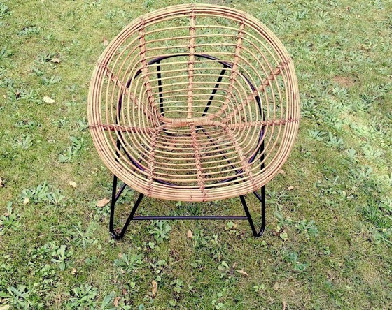 Image 1 of Coppia di poltrone a capsula in bambù e ferro, stile metà secolo, anni '60