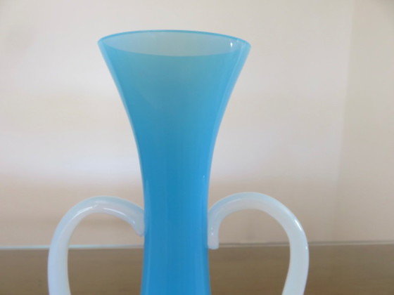Image 1 of Soliflore vase in blue opaline and opalescent glass, France, 1960-1970