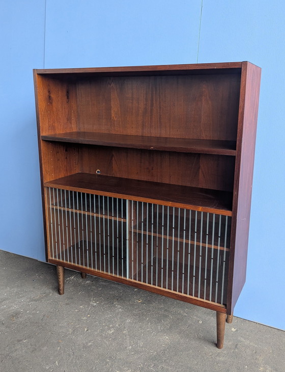 Image 1 of Vintage Danish wall cabinet/ glass sliding doors