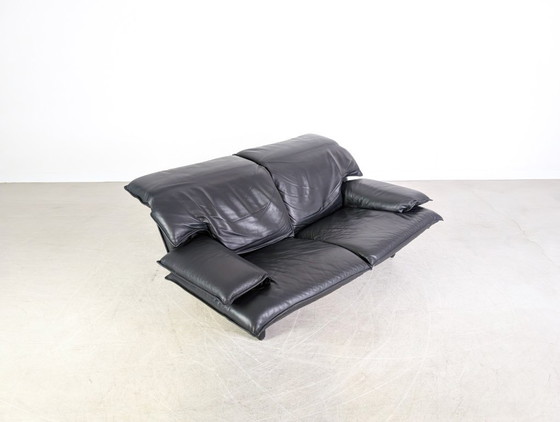 Image 1 of Vintage Italian 3-seater sofa, design couch, black leather, 1980s