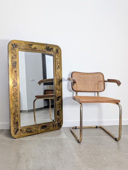Miroir en laiton patiné et doré, Mid Century, années 1960