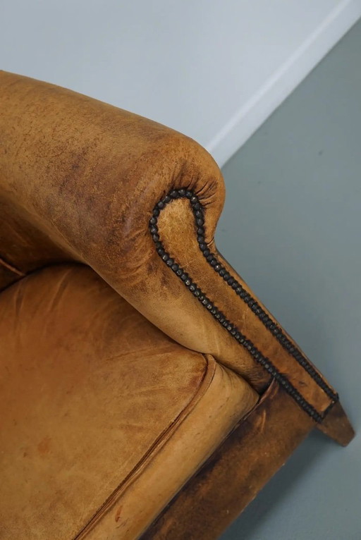 Vintage Nederlandse cognackleurige leren clubfauteuil