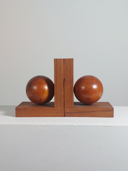 Wooden Art Deco bookends with ball decoration