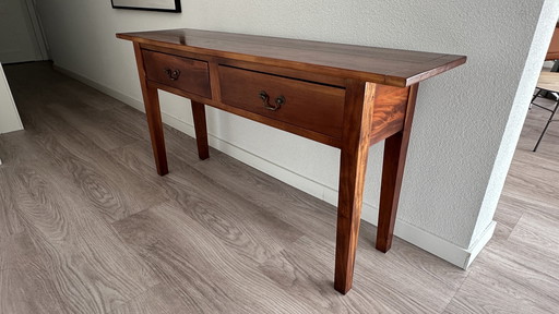 Table d'appoint en merisier massif avec 2 tiroirs