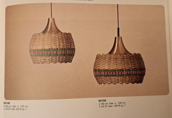 Image 1 of Lámpara colgante Doria, años 70, latón y teca, aspecto tejido, muy buen estado.