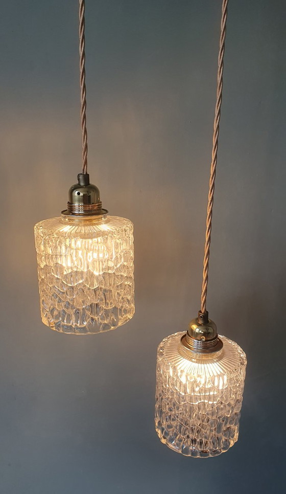 Lot de Suspensions Vintage - verre craquelé - design mid-century. – Métal (photo 13 of 21)