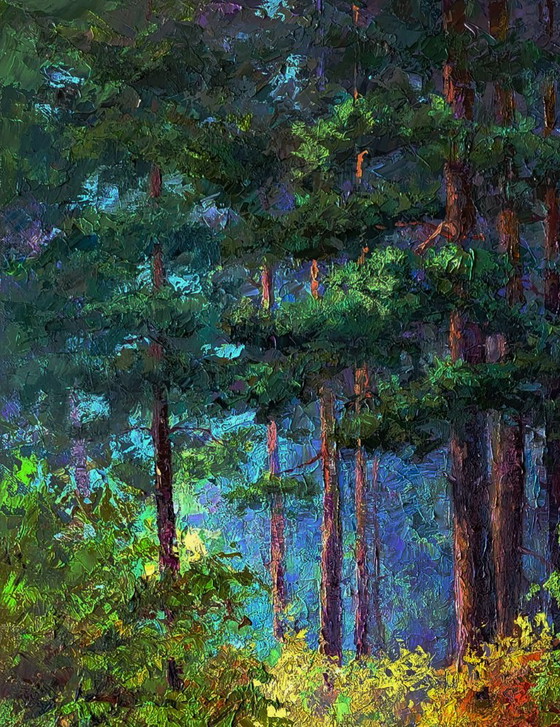 Original Oil Painting Nature Landscape The Beginning Of Autumn In The Forest – Paintings & Drawings, Canvas (photo 6 of 8)
