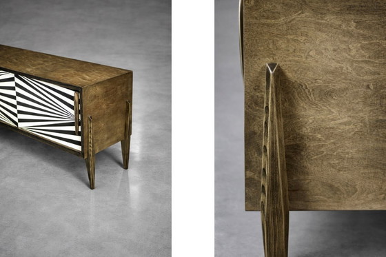 Image 1 of Scandinavian Sideboard in Birch with Hand-Painted Op-Art Pattern, 1960s