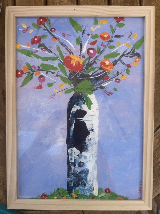 Image 1 of Acrylic painting with palette knife, vase of flowers