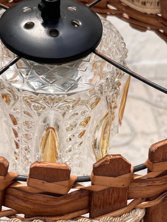 Image 1 of Wood and wicker hanging lamp