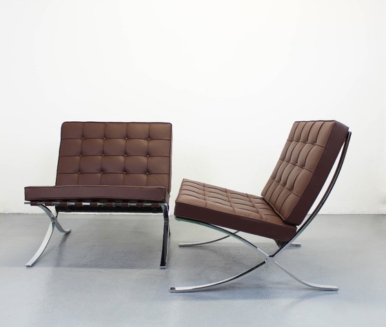 Image 1 of Barcelona Knoll Brown Tobacco Leather Mies Van Der Rohe Knoll Seats