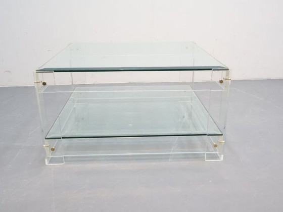 Vintage Coffee table / acrylic / square / brass bolts – Glass (photo 4 of 5)
