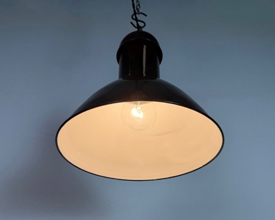 Image 1 of Black Enamel Industrial Pendant Lamp from AEG, 1930s