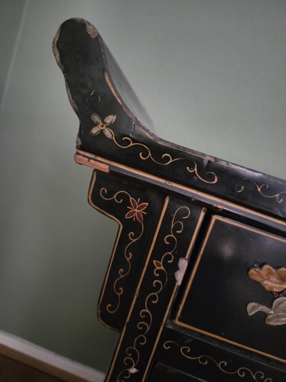 Antique Chinese Cabinet with Paintings and Soapstone – Sideboard, Wood (photo 13 of 15)