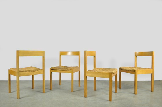 Image 1 of Vintage oak dining chairs with wicker seats, DUTCH DESIGN by Gerard Geytenbeek, 1960s