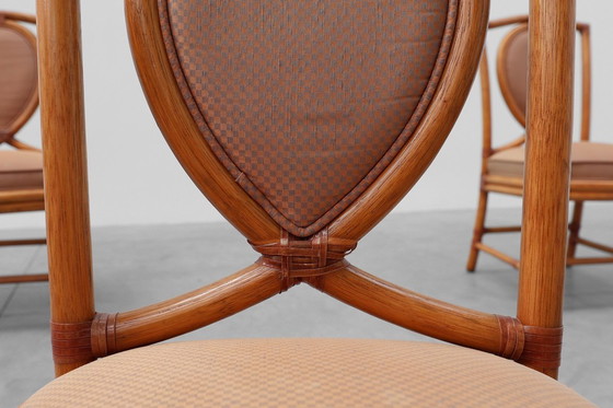 Image 1 of Set of 6 bamboo dining room chairs with geometric upholstery by Gasparucci, Italy 1980s
