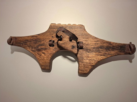 Image 1 of Antique Portuguese Ox Yoke – 19th Century Hand-Carved Wood & Wrought Iron – Rustic Wall Art / Farmhouse Statement Piece – Restor