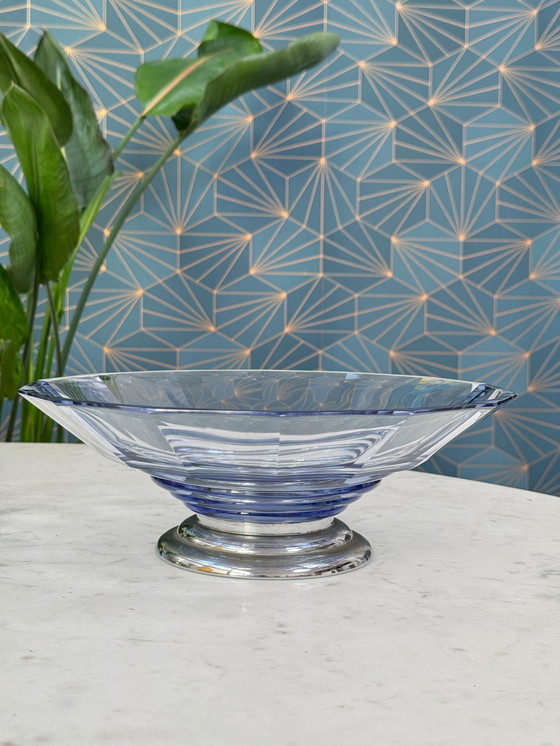 Image 1 of Splendida ciotola in cristallo viola Art Déco su base in metallo