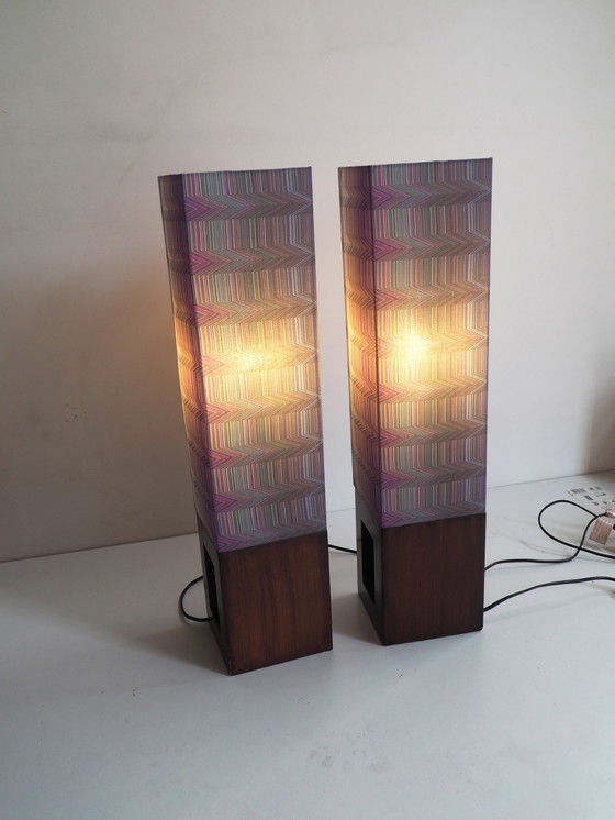 Image 1 of Vintage Wood Table Lamp/ Shadow Missoni Fabric