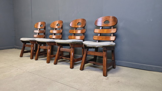 Image 1 of Vintage brutalist fishbone dining chairs, set of 4 - 1960s