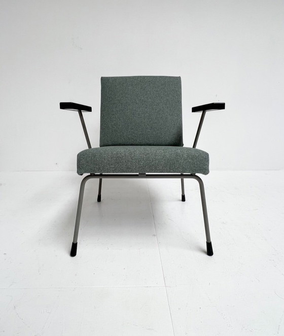 Image 1 of Re-upholstered blue Gispen 1401 armchair by Wim Rietveld, 1950's