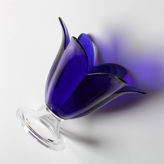 Image 1 of Cobalt Blue Vintage Glass Vase / Mid-century Tulip Flower Vase / Studio Nova / Portugal / 1980s