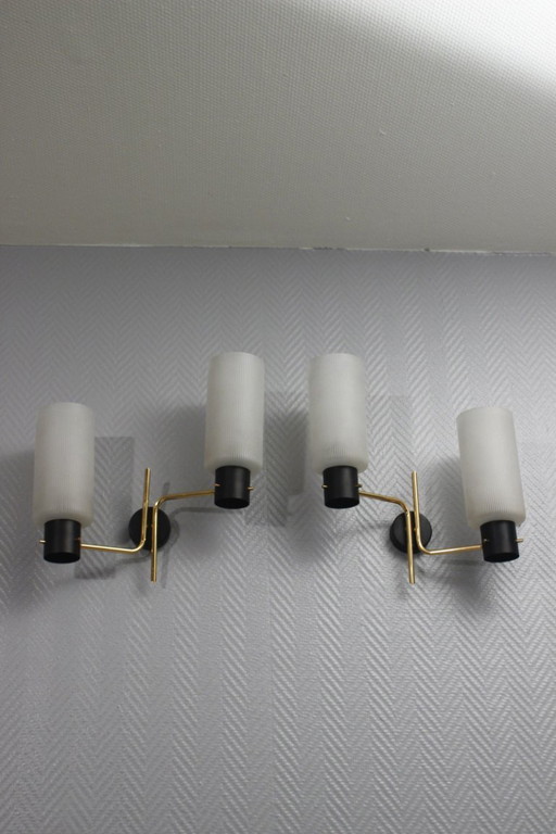 Pareja de apliques de pared de los años 50, diseño Arlus Lunel Guariche Stilnovo