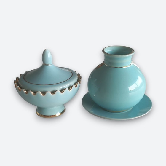 Image 1 of Art Deco ceramic ensemble turquoise with gold