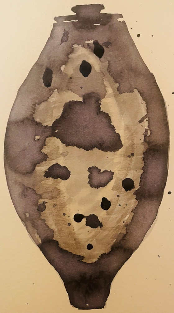 Image 1 of Signed watercolor and ink painting Wabi Sabi Essaouira vase