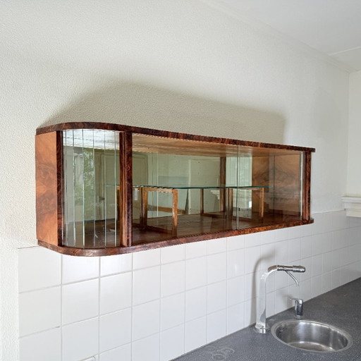 Vitrine suspendue art déco avec étagère en verre