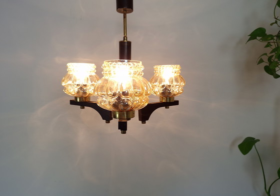 Image 1 of Mid Century Bellenkroonluchter / Vintage Hanglamp / Rustiek Elegant Lichtarmatuur / Joegoslavië jaren 1970 / Hanglamp