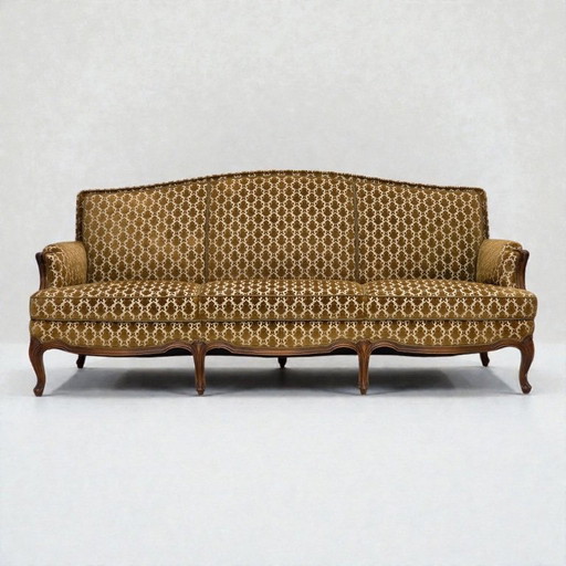 1950s, Danish 3-seater sofa, furniture velour, carved ash wood.