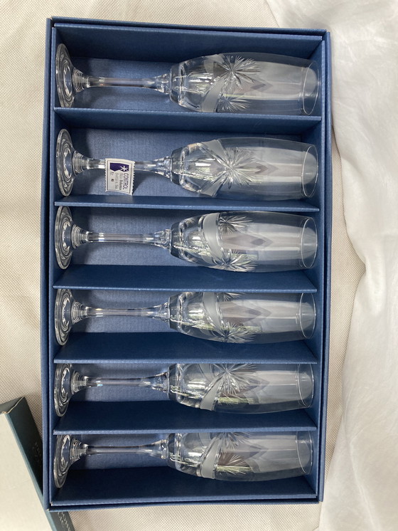 Image 1 of 6 kristallen champagneglazen Tsjechië 90'S