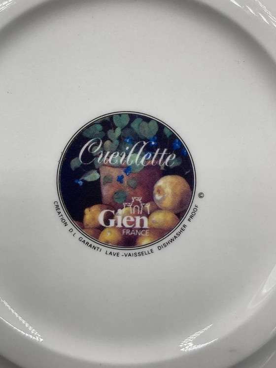 Gien Cueillette Collection, 8 Faience Pieces, Fruit Still Lifes Signed D. Lalande, Black Background (photo 8 of 9)