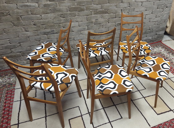 Image 1 of Set di 6 sedie vintage Bähre Mignon Möbel – tessuto psichedelico anni '70