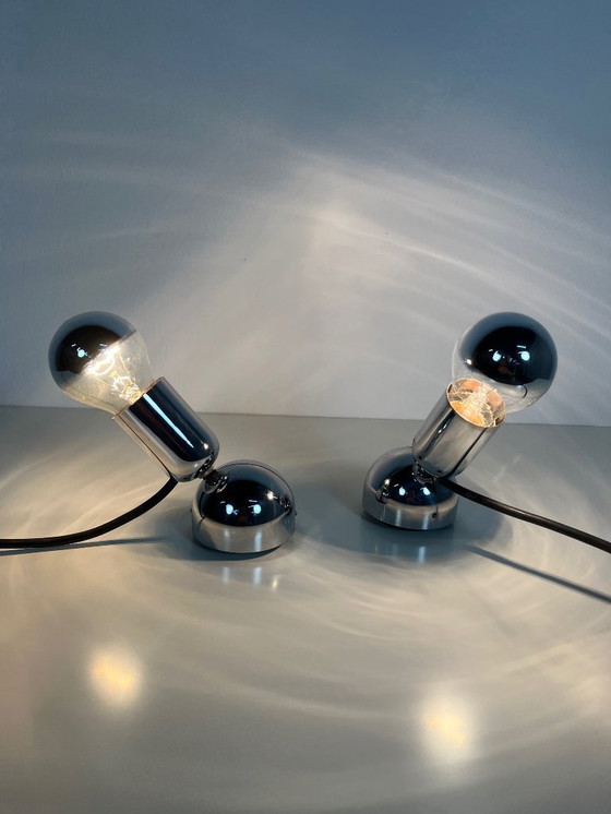 Image 1 of 2 lámparas de mesa/pared Pollux cromadas de Ingo Maurer para Design M, años 60.