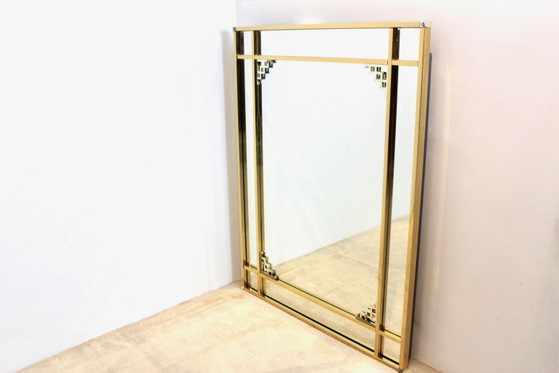 Grote Grafische Spiegel van Belgochrom, Chroom, Messing, Gold, Hollywood Regency (foto 2 van 12)