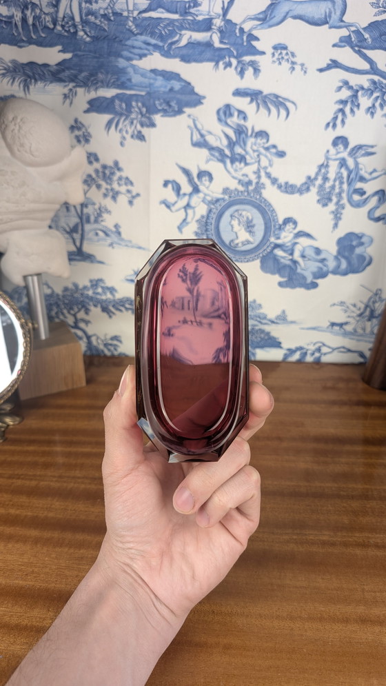 Image 1 of Moser Karlsbad Art Deco Enamelled Crystal Amethyst and Gold Mini Planter