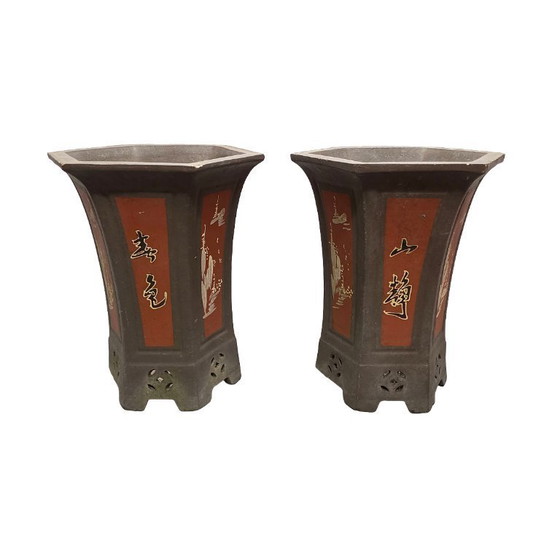 Image 1 of Set di vasi da giardino cinesi in gres, fine del XX secolo