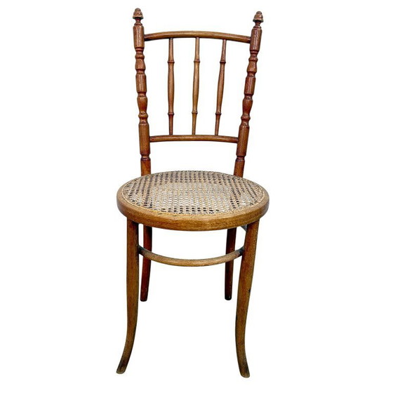 Image 1 of Set of four antique bentwood café chairs – Thonet / Fischel style – webbing seats