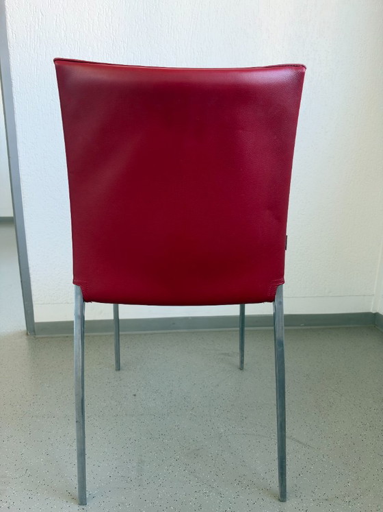 Chaise design Zanotta Lia, Cuir rouge, Barbieri, Chaises de salle à manger, Métal, Italian Design (photo 6 sur 6)