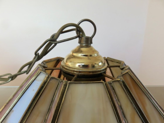 Image 1 of Suspension Italienne en pate de verre et laiton, années 70