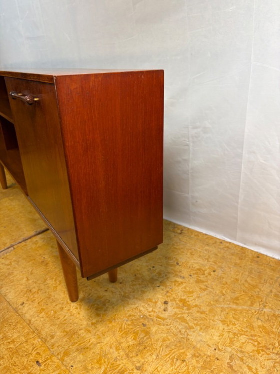 Image 1 of Mid-Century Retro Vintage Teak Slim Sideboard / Bookcase with Cocktail Flap 1960 