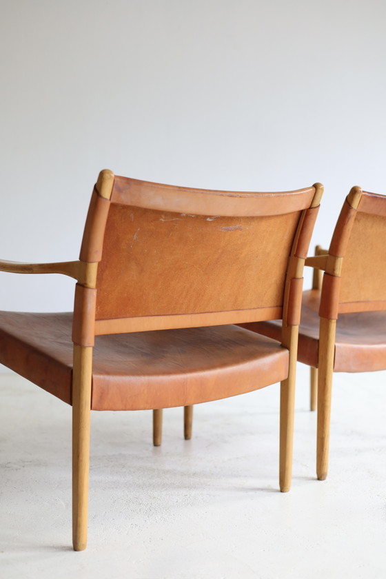 Ensemble de deux Fauteuils vintage Modèle Premiär 69, Per-Olaf Scotte Années 60 IKEA – Wood, Leather (photo 9 of 10)