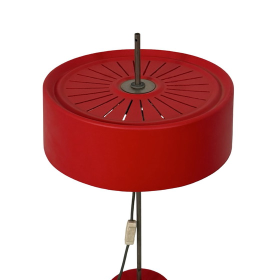 Image 1 of MCM Table Lamp - Red Table Lamp - Adjustable Height - Czechoslovakia, 1960’s - Plastic Shade, Double Bulbs