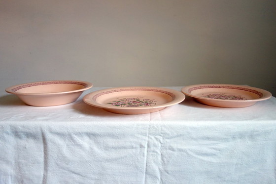 Image 1 of Art Deco Steingutservice mit Peking Emaille, Longwy Muster, 1930er, 14er Set