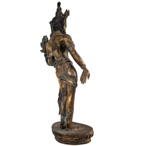 Antique Standing Tara Statue – Fire-gilded Bronze Nepal 18th Century – Sculpture (photo 5 of 10)