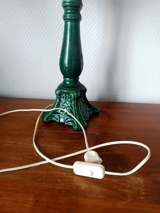 Image 1 of Vintage groene keramische lamp met op maat gemaakte lampenkap.